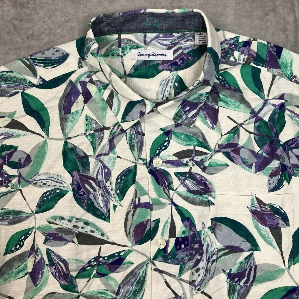 Tommy Bahama 100% Silk Tropical Leaf Short Sleeve Button Up Shirt Men’s XXL
